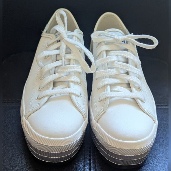 Keds Triple Kick Blue Rainbow Stripe Platform White Leather Lace Up Sneakers - Picture 2 of 7